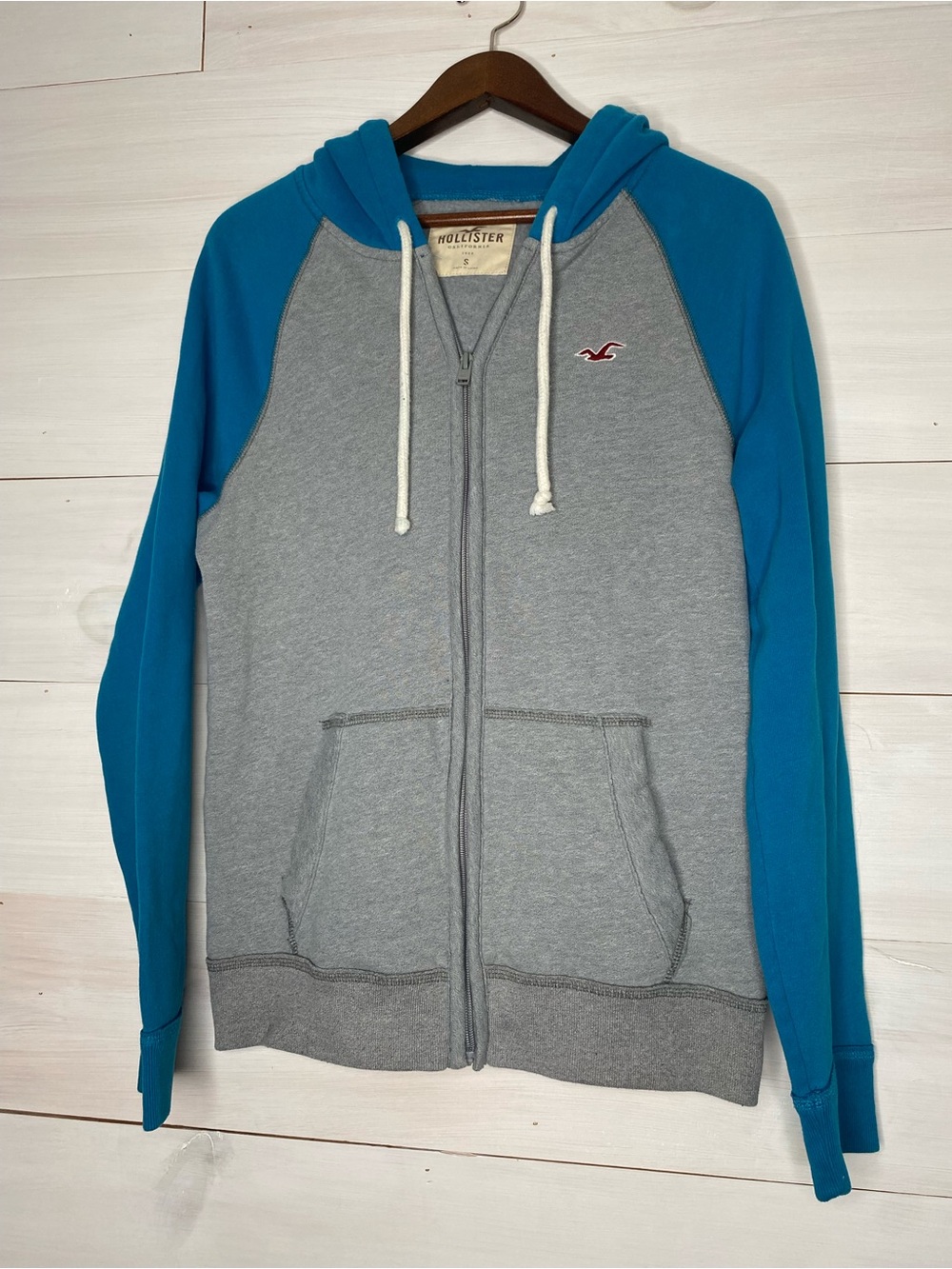 Hollister Gray Blue Colorblock Full Zip Hoodie Sweatshirt Men's Small